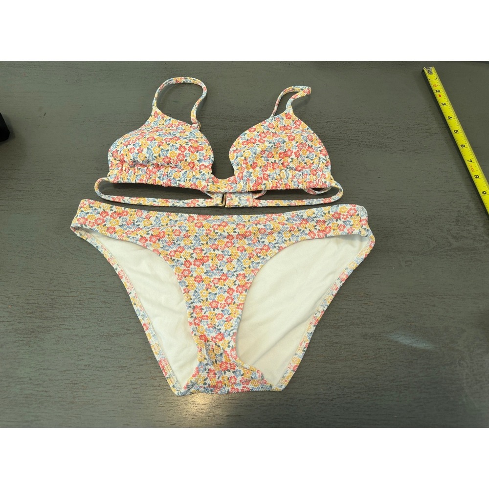 Hollister Swim Floral Smocked Bikini Set Small Multicolor Two Piece Swimsuit
